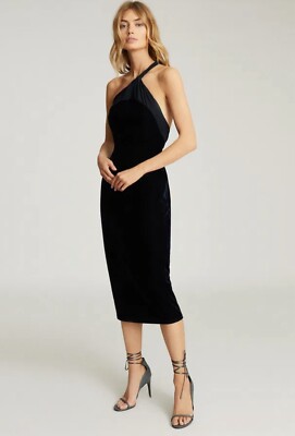 reiss velvet one shoulder dress Reiss One-Shoulder Velvet-Satin Midi Dress in Black/Navy