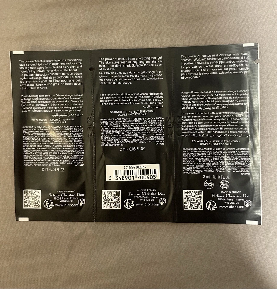 Dior Sauvage NEW Charcoal Cleanser Toner Serum 3 Step Facial Sample Packet New - Image 2 of 2