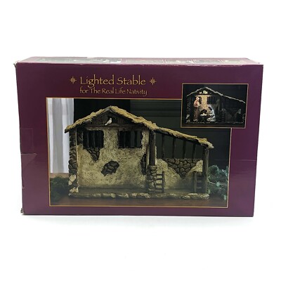 New Three Kings Gifts Christmas Lighted Stable Polymer Resin Nativity Set