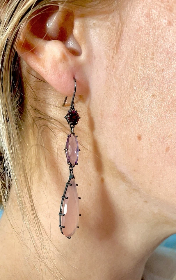 Rhodolite Garnet Amethyst And Rose Quartz Earrings - Image 3 of 4