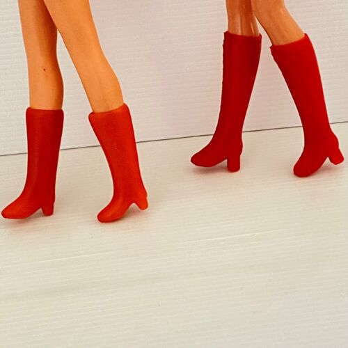 Clone Barbie Doll Boots Two Pairs Red Laceup and Orange 1970s NO DOLL - Picture 4 of 6