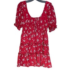 Trixxi mini dress red bohemian ruffle scoop neck lined flowy flattering size S