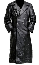 Langer Trenchcoat Herren echt schwarz Leder d...