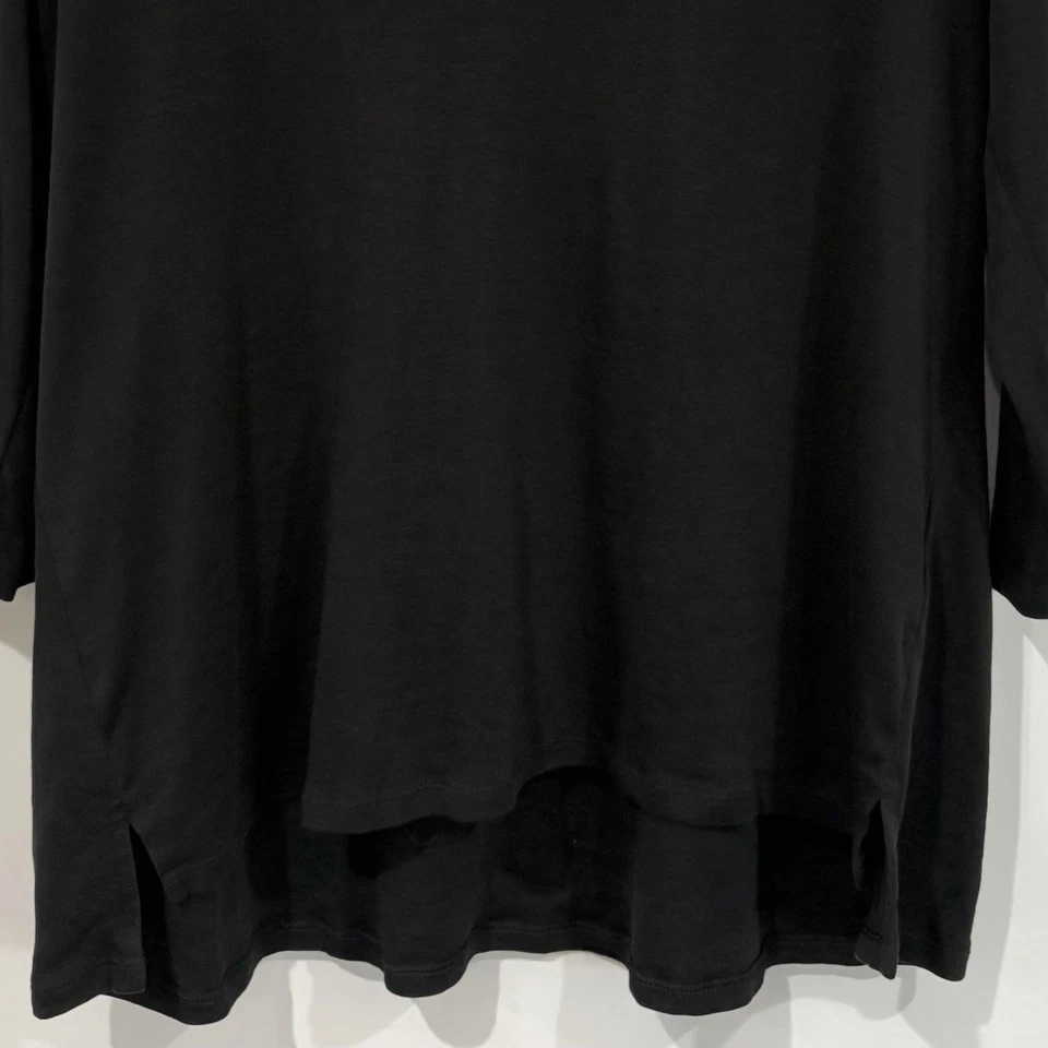 Camiseta túnica informal J.Jill negra de algodón Pima manga 3/4 cuello en V L tejido suave Foto 3 de 4