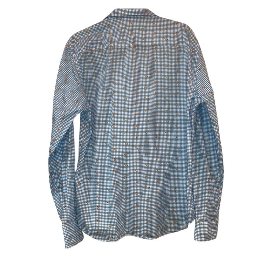 Bugatchi Blue Micro Gingham Button Down Shirt Med… - image 2