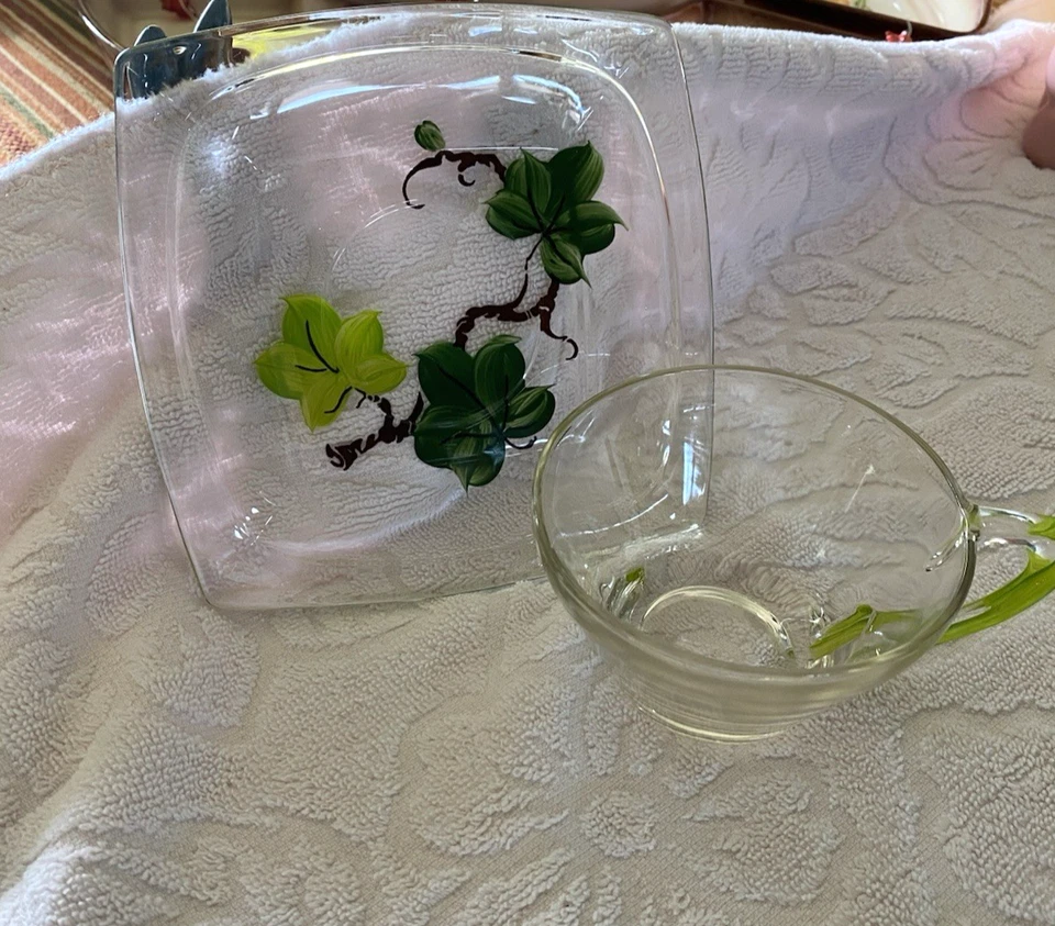 COPOS E PIRES QUADRADOS DE VIDRO TRANSPARENTE VINTAGE HAZEL ATLAS FRANTASIA GAY FAD IVY ~3 CONJUNTOS - Imagem 4 de 4