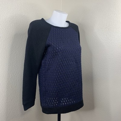 Tibi Wool Blend Long Sleeve Sweater See Through Blue Black Sz S Women s