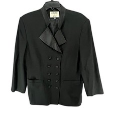Kasper Vintage Tuxedo Jacket 16 Black Wool Satin Double Breasted Power Blazer