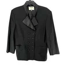 Kasper Vintage Tuxedo Jacket 16 Black Wool Satin Double Breasted Power Blazer