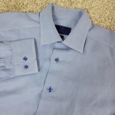 David Donahue Slim Mens 17.5-34/35 Blue Button Up Long Sleeve