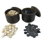 Japanese Go Stone Goishi Game Pieces Set Vtg Igo Brown Wood Bowls Shell GO101