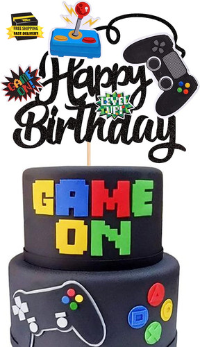 1 PCS Video Game Happy Birthday Cake Topper Glitter Video Game Cake Pick Game on