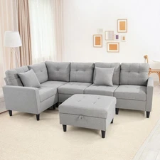 L-Shaped Sectional Corner Sofa Set Loveseat Sofa w/5.5” Thick Seat Cushion Grey
