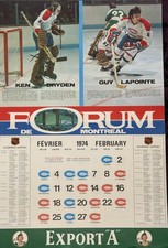 1973 Stanley Cup KEN DRYDEN & GUY LaPOINTE NHL Hockey FULL 1974 Calendar Page
