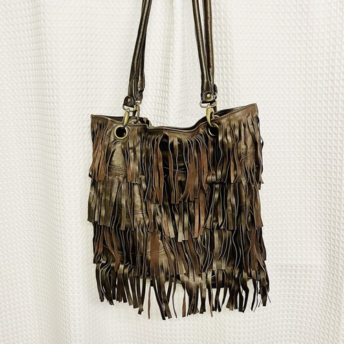 Anthropologie Boho Raj Genuine Leather Brown Fringe Soft Hobo Handbag Cowgirl - Picture 5 of 18