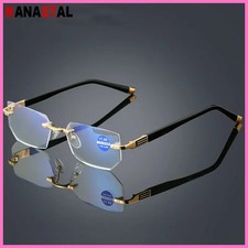 Men Blue Light Blocking Reading Glasses Women Dimond Cutting Rimless Eyeglasses