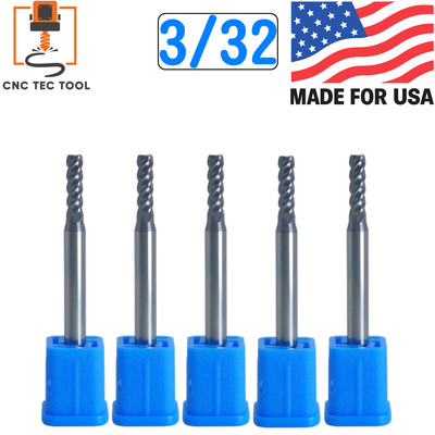 5 PCS 3/32'' 4 Flutes Square 45° Helix Carbide End Mill Bit AlTiCrN Coated HRC 50
