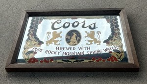 Coors Beer Brewing Mirrored Bar Sign - Vintage Late 70's Rare Retro Man Cave