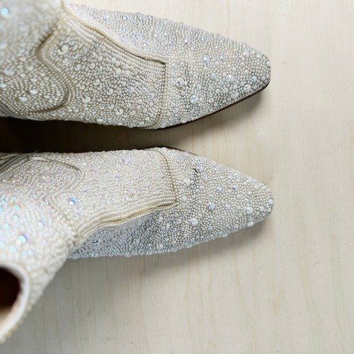 Stivali stivali western Betsey Johnson Diva bianco perla taglia 7 donna - Foto 10 di 10