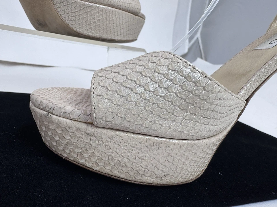 Jimmy Choo Sepatu Python Peep Toe Pumps Platforms Ankle Strap Blush Nude Sz 41 - image 4 of 4