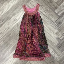 Vintage Y2K 100 Silk Sue Wong Beaded Multicolor Animal Print Mini Dress