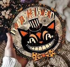 Cat Sign METAL Halloween home Decor 8 Inch NEW Free Ship