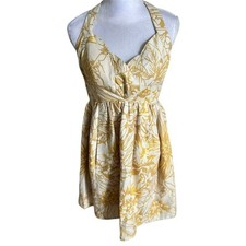 Anthropologie by Tracy Reese Linen Floral Halter Dress in Yellow 0