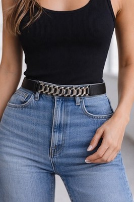 VINTAGE Suzi Roher Women\'s Black Fashion Belt Modern Metal Buckle Small Suzi Roher Black Medium Belts for Women for sale | eBay main image 4