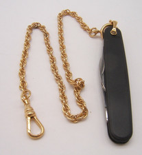 VTG COLIBRI WATCH CHAIN WITH 2 BLADE POCKET KNIFE GOLD TONE