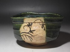 Japanese Oribe Style Ceramic Tea Bowl Takao Kato Traditional Craft Art green