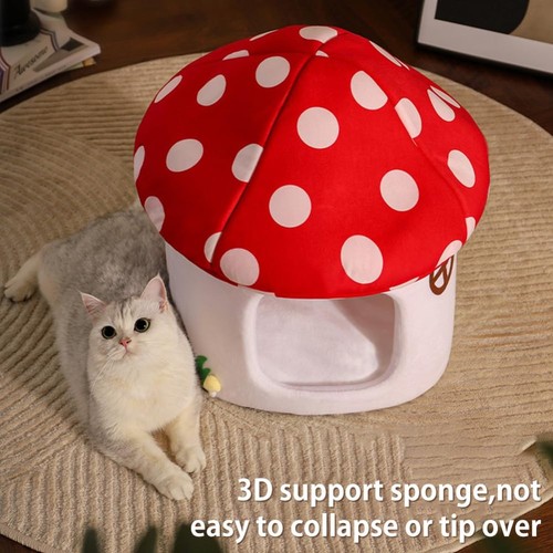 Cave-Style Mushroom Cat Bed Semi-Enclosed Cat Villa For Cats Small Pet - Picture 8 of 8