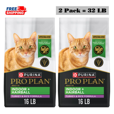 2 Pack, Purina Pro Plan Focus Indoor Hairball Adult Dry Cat Food 16 LB Bag
