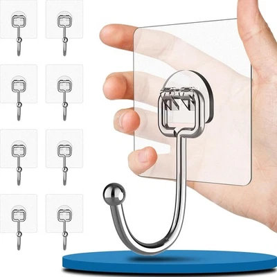 Klebehaken Extra Stark 8 Stück Selbstklebend 15kg Edelstahl Transparent für Bad - Bild 1 von 4