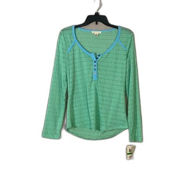 Belle du Jour Women's Large Mint Blue Pointelle Henley Long Sleeve Top NWT