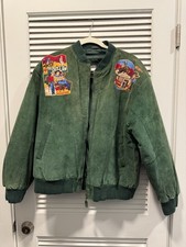 Vintage Unisex Greg Bell Sport Green Suede Leather Bomber Jacket Western Large