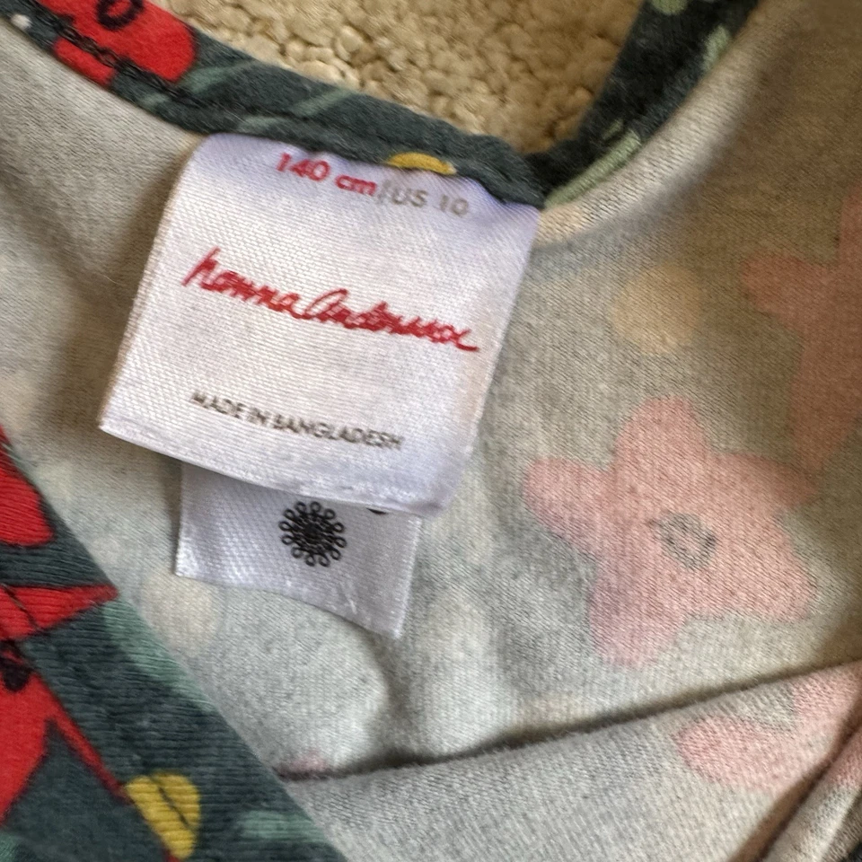 Hanna Andersson Girls' Long Sleeve Green Red Flower Holiday Skater Dress US 10 - Image 4 of 4