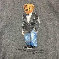 Polo Ralph Lauren Polo Bear Hoodie Mens Medium Gray Tuxedo Graphic Pullover Prep