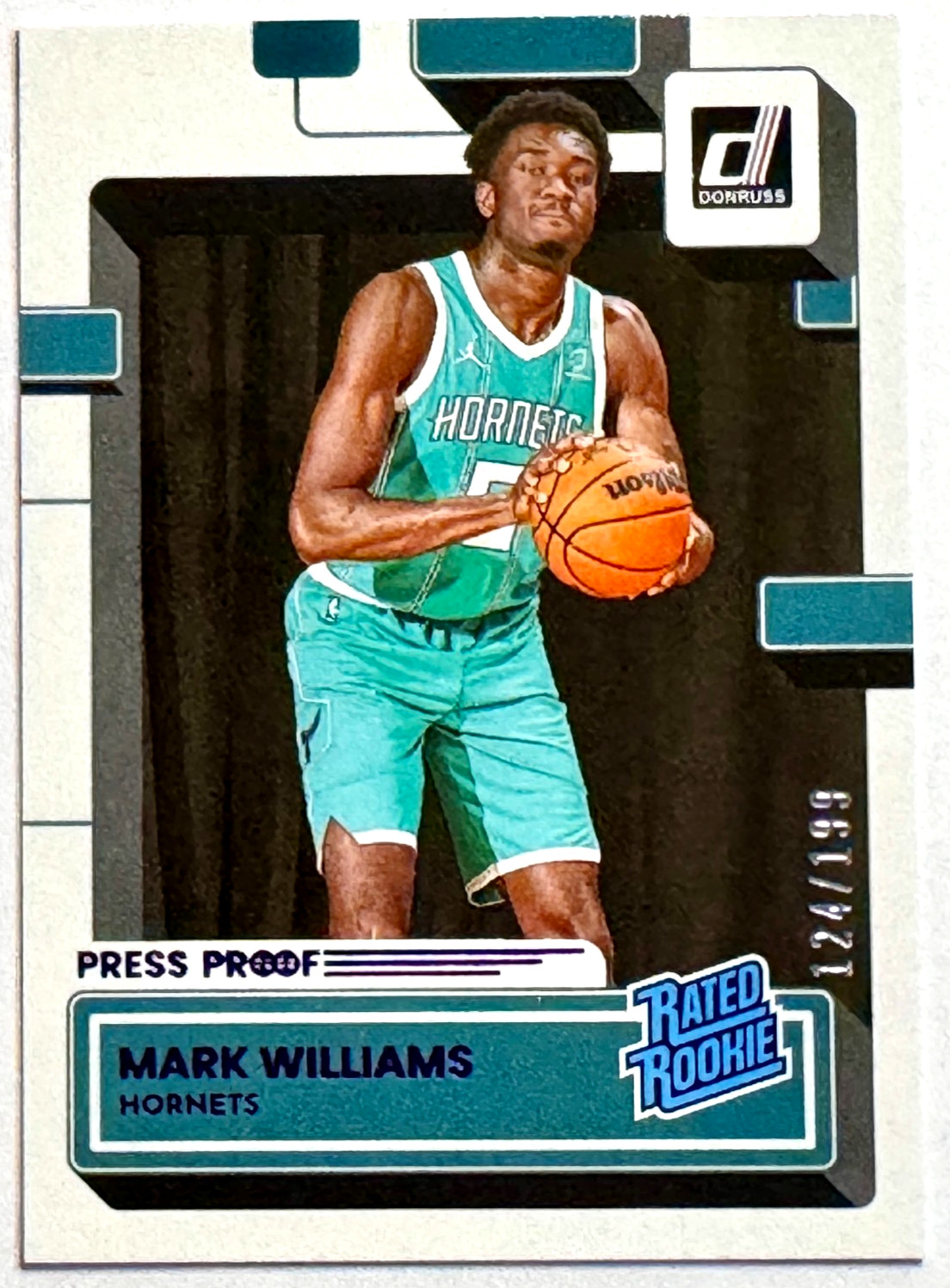 2022-23 Panini Donruss Rated Rookie Mark Williams 215 Purple Press Proof /199 RC