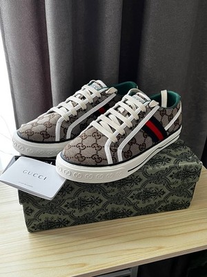 Gucci GG Canvas Low Top Sneakers Women s EU 37 US 7 Beige Web Stripe Shoes