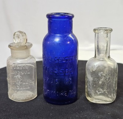 3 Vtg Bromo Seltzer Emerson Drug Co Baltimore Bottle,Detreys Synthetic & RE- Mix
