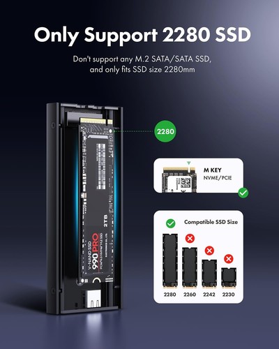 Externes USB 4.0 Aluminiumgehäuse, 40Gbit/s, Gehäuse für M.2 NVMe 2280 SSD, M-Ke - Photo 7/10