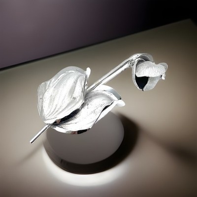 Bond Boyd Sterling Silver Lady Slipper Tulip Brooch Flower Vintage Estate