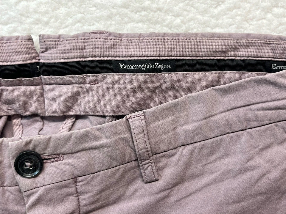 ERMENEGILDO ZEGNA Pants Mens 50 EU / 34 US Mauve Chino Cotton Stretch Luxury - Image 3 of 4