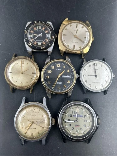 Lot Of 7 Mens Vintage Timex Wrist Watches Analog, Self-wind, Indiglo + More