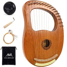 Lyre Harp, AKLOT 16 Metal Strings Maple Saddle Mahogany Body Lyra Harp with Carv