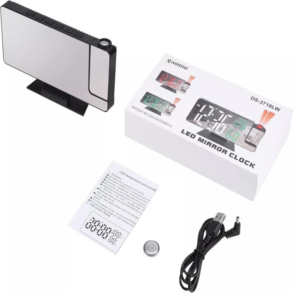 Projection Alarm Clocks Bedside Mirrored LED Clock with 180&deg; Rotatable Projector