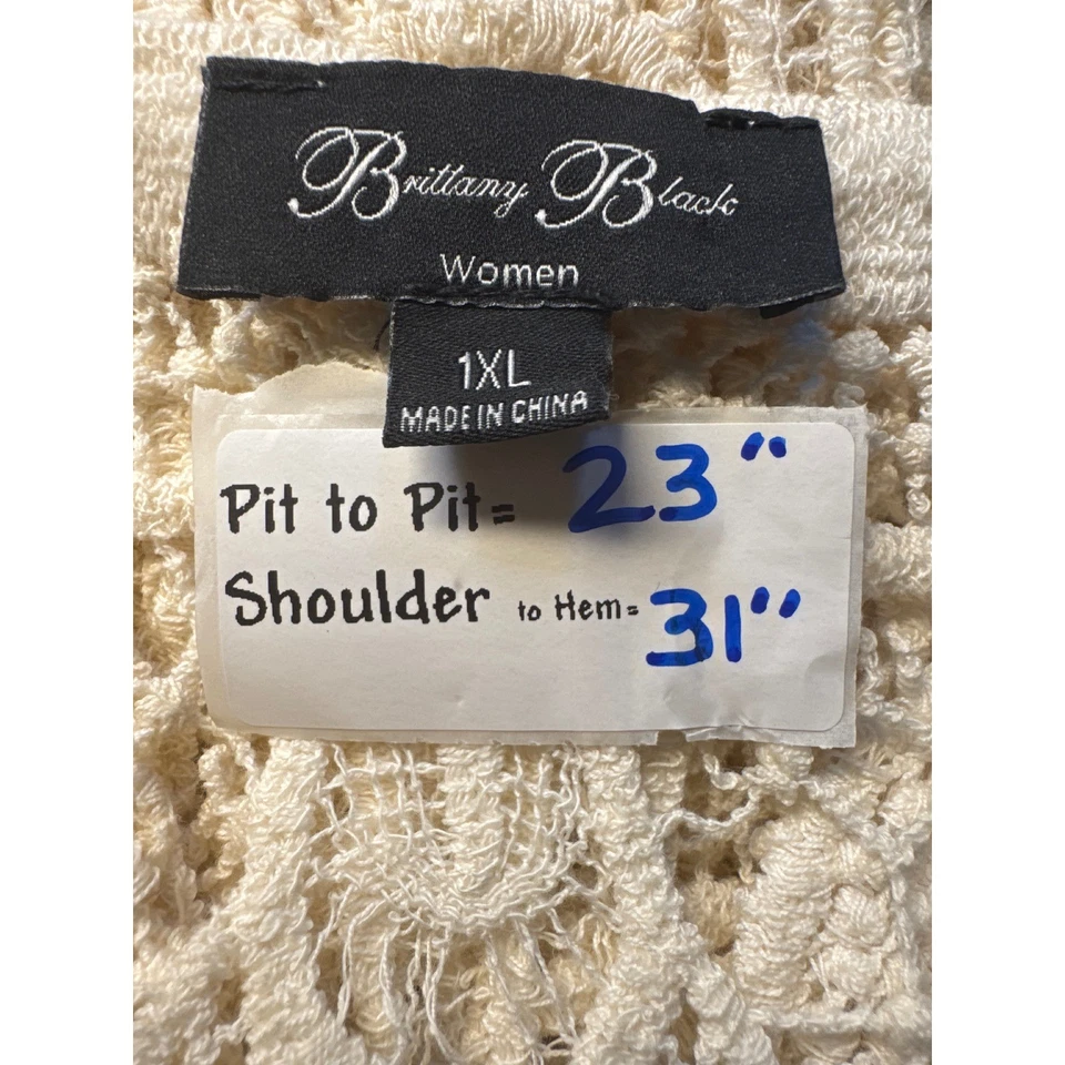 Brittany Black Women's Crochet Lace Swimsuit Cover Up Tunic 1XL Beige V-Neck - Image 3 of 4