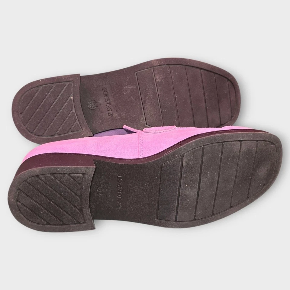 Mocasines Merona para mujer de gamuza púrpura talla 9,5 bloques de colores elegantes estilo retro Foto 2 de 4