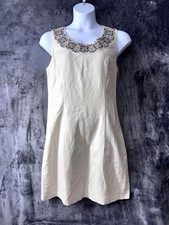 212 Collection Linen Blend Embroidered Shift Dress Womens Size 16 Ivory Sleevele