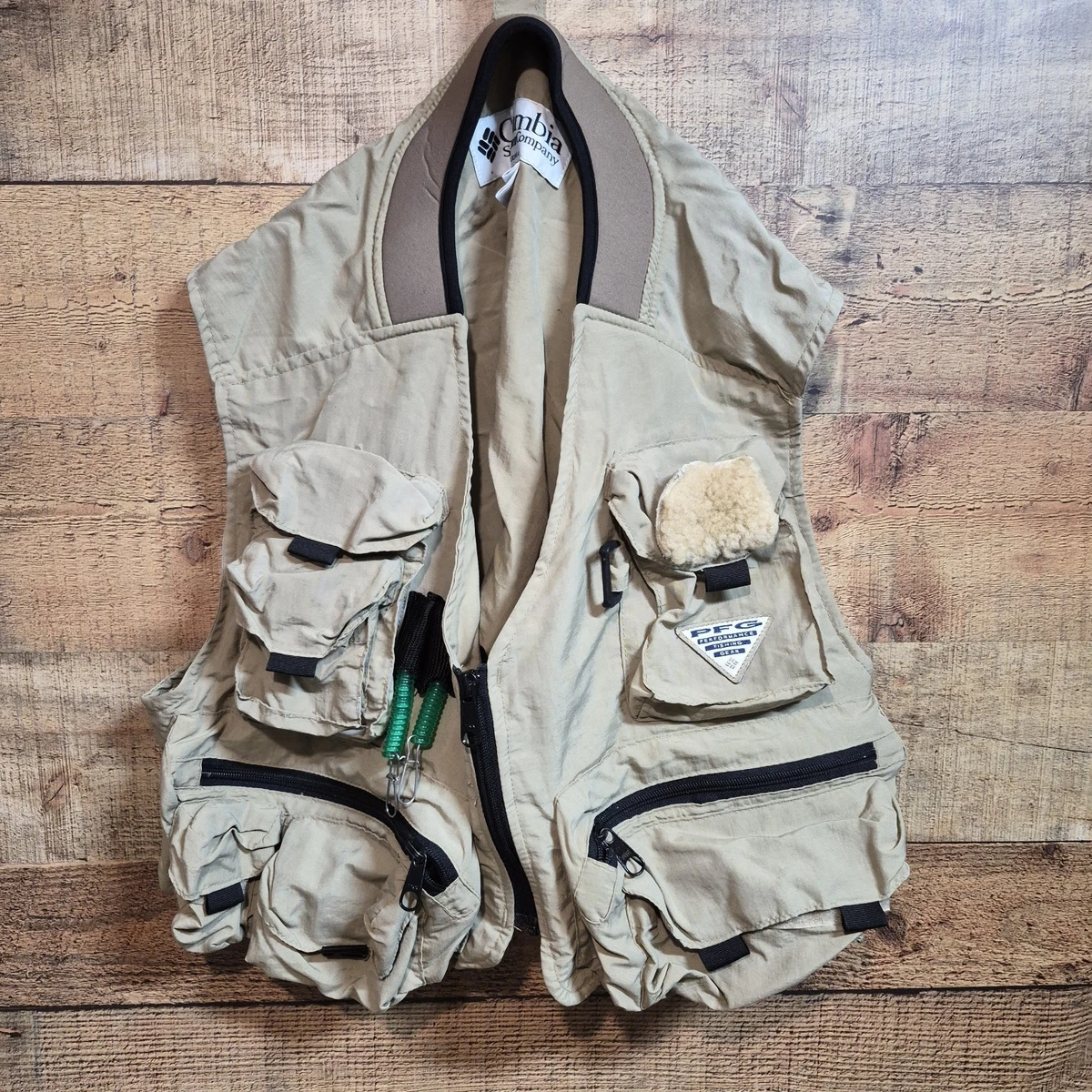 Gilet Utilitaire Vintage Columbia PFG Homme, Toile Kaki, Taille XL – Parfait Pour La Pêche Et L'extérieur